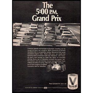 1968 Valvoline Motor Oil 5:00 PM Grand Prix Vintage Print Ad Rush Hour Wall Art